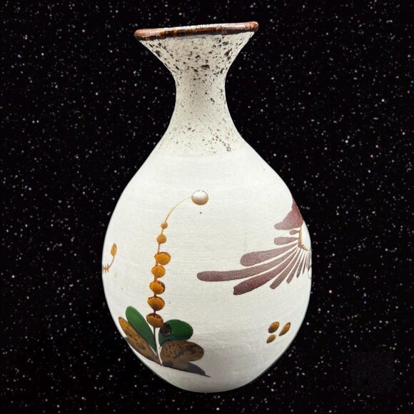 Mexico Folk Art Pottery Vase Signed MDRA Cuckoo Bird Painted 5.5”T 1.75”W - Picture 4 of 11